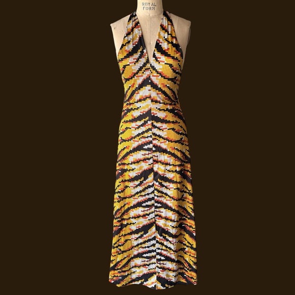 Vintage 70s Donald Brooks for Maidenform Yellow Orange Geometric Tiger Slip